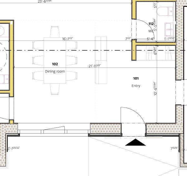 Floor plan of entry and dining area