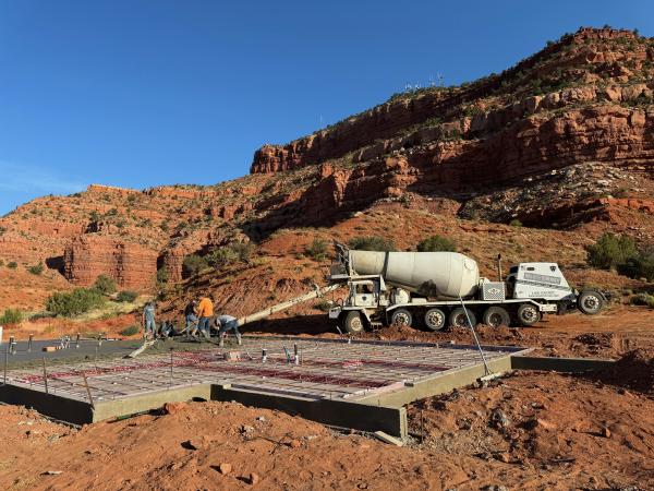 Concrete truck behind the slab