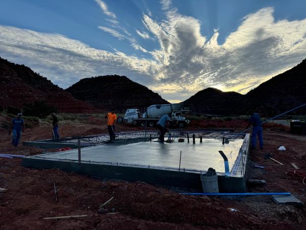 Slab being poured at dawn